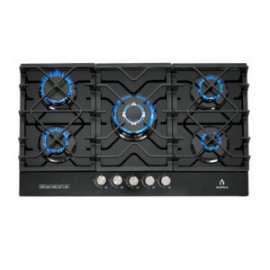 Parrilla de gas 5Q-TG-87 empotrable de 5 quemadores de cristal templado negro