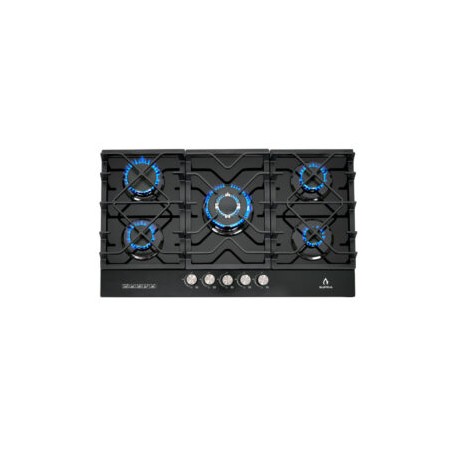Parrilla de gas 5Q-TG-87 empotrable de 5 quemadores de cristal templado negro