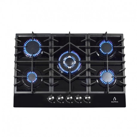 Parrilla de gas SENZA 76 empotrable con 5 quemadores de cristal templado negro